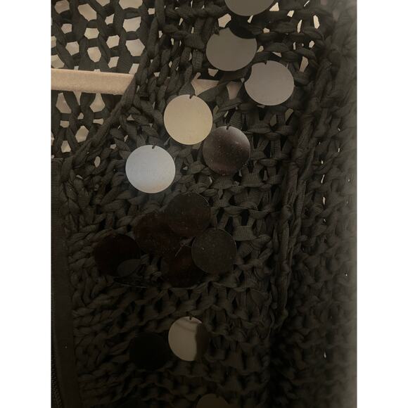 SONIA RYKIEL Women's Black FullZip Sequin Fishnet Mesh Cardigan Whimsygoth Fairy - Picture 8 of 8